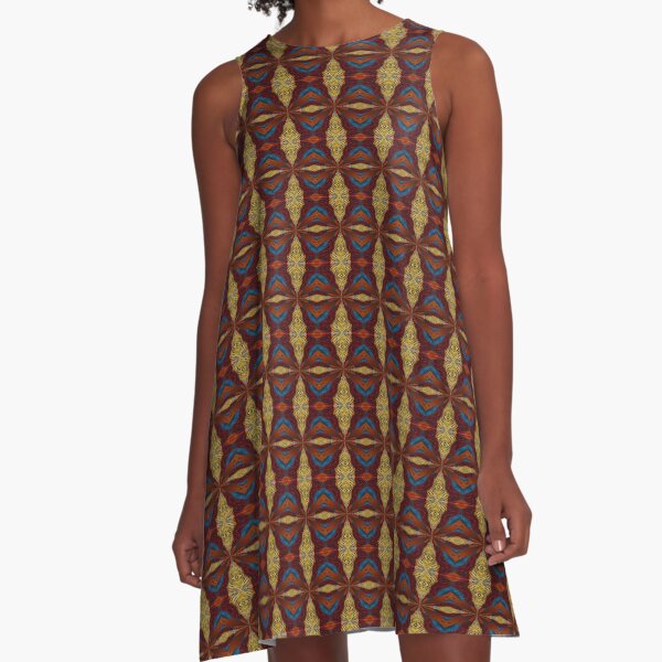Abstract Blue Red Orange And Yellow Design A-Line Dress