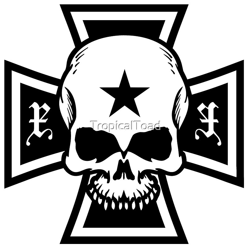 "Biker Style Skull and Iron Cross Vinyl Sticker" Stickers by