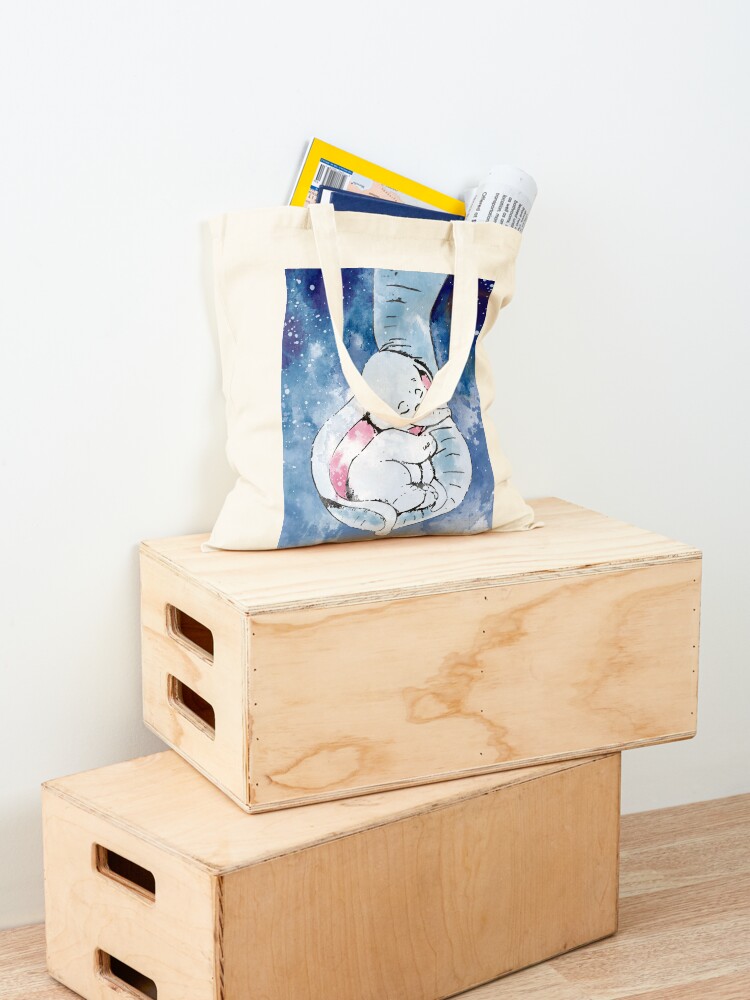 Alternate view of Dumbo and his mother, Mother and baby elephant Tote Bag