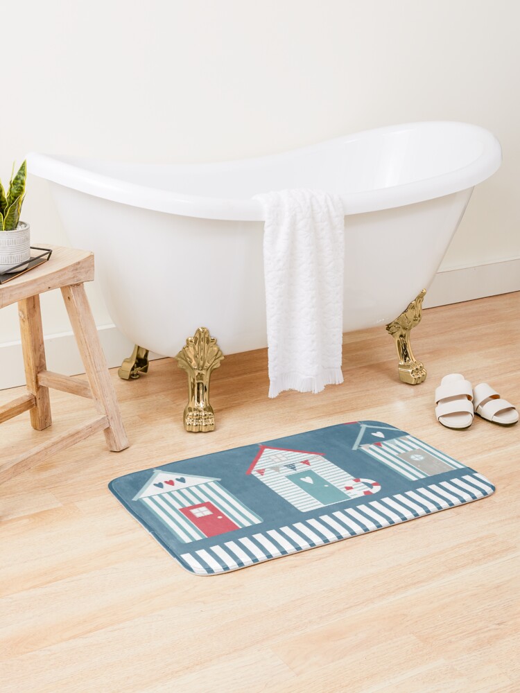 Thumbnail 2 of 6, Bath Mat, By The Sea Beach Huts designed and sold by limeandcedar.
