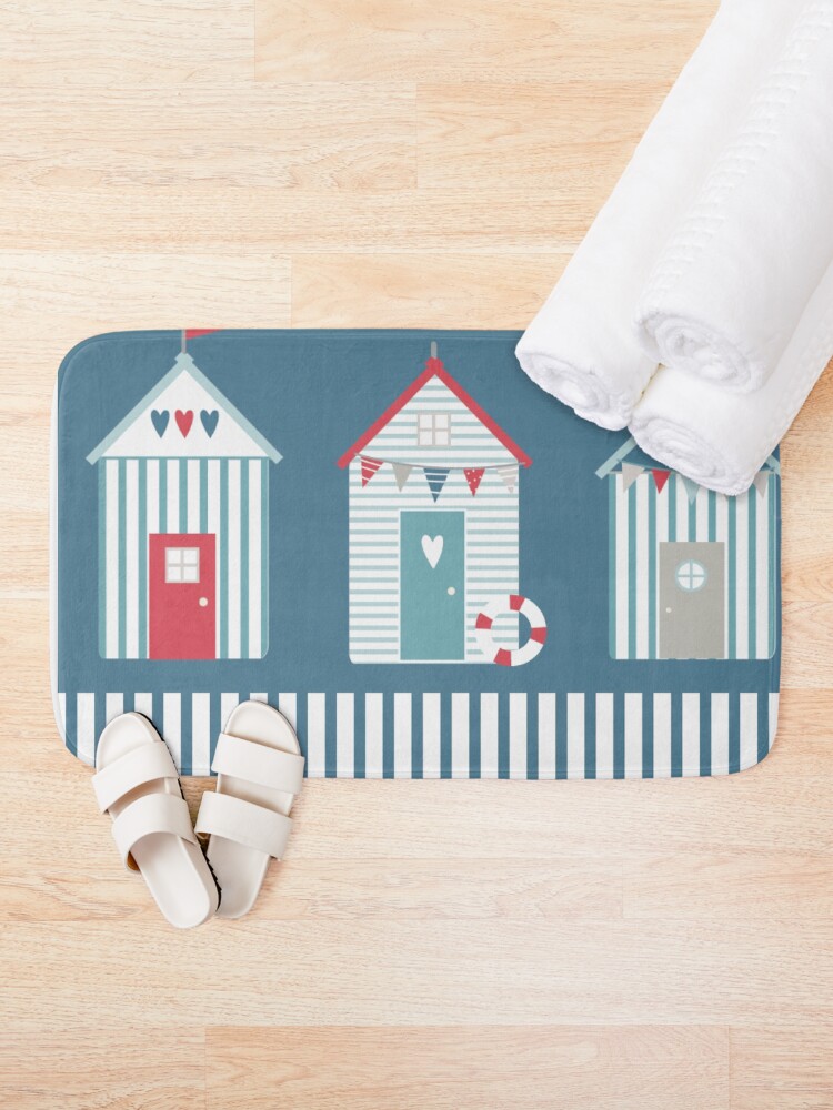 Thumbnail 1 of 6, Bath Mat, By The Sea Beach Huts designed and sold by limeandcedar.