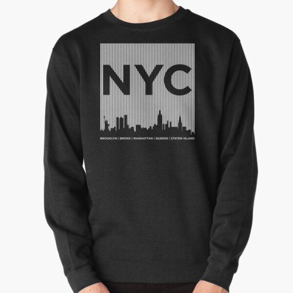 Mens Brooklyn Cement Grey Bronx NY Black Pullover Hoodie with White Strings 