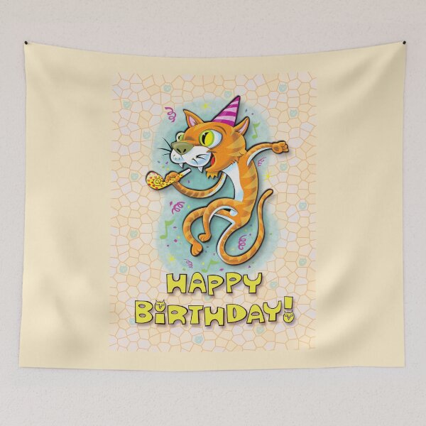 Item preview, Jumping Happy Party Cat - Birthday Wishes designed and sold by KenRinkel.