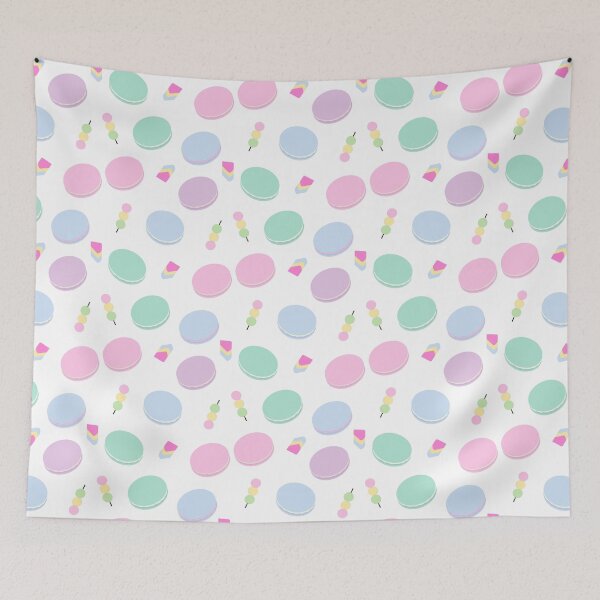 Item preview, Dango and Macaron (French Macaroon) pattern in pastel flat design on white designed and sold by camertone.