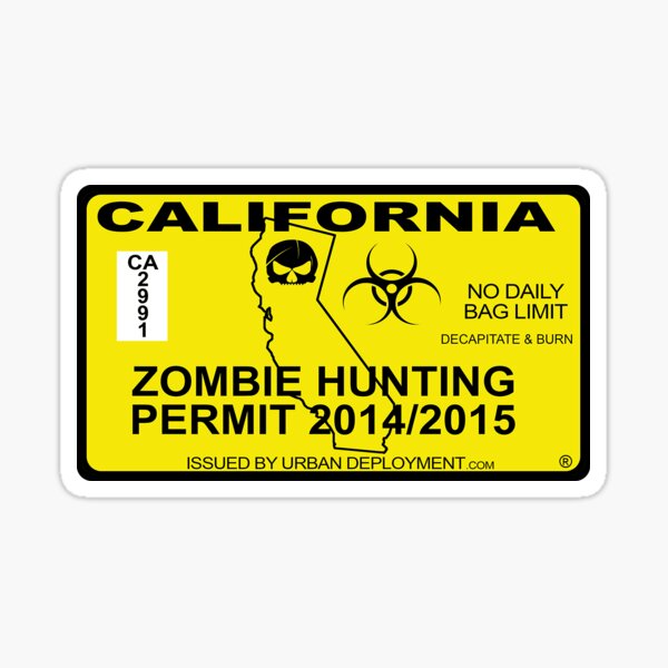 sticker decal yellow red biohazard United States Zombie Hunting Permit 