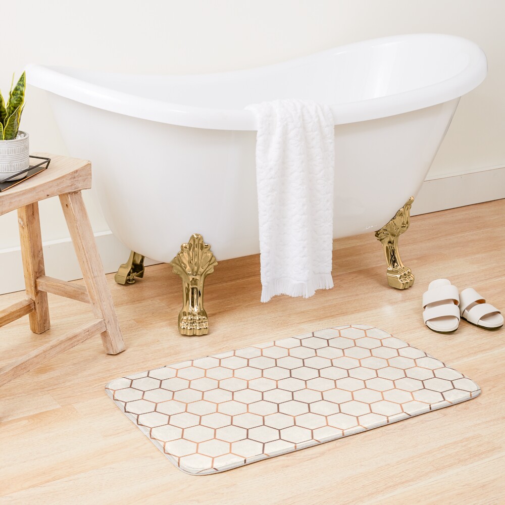 Rose gold copper honeycomb Bath Mat