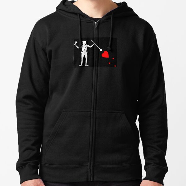 Jolly Roger. PIRATE, FLAG, Edward Teach, Skull & Crossbones, Cutlass, Swords, Pirate, Crew, Buccaneer. Zipped Hoodie