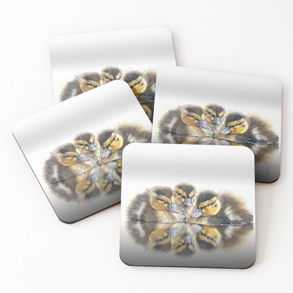 Item preview, Three cute fluffy ducklings with mirror reflection on the water designed and sold by IslesArt.