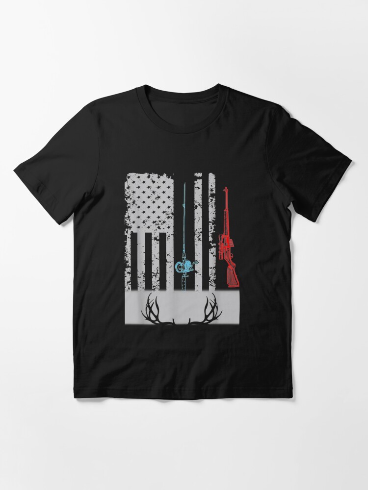 Fishing Rod Hunting Rifle American Flag Essential T-Shirt for Sale by  JulyDesigns