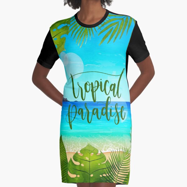 Tropical Paradise Graphic T-Shirt Dress