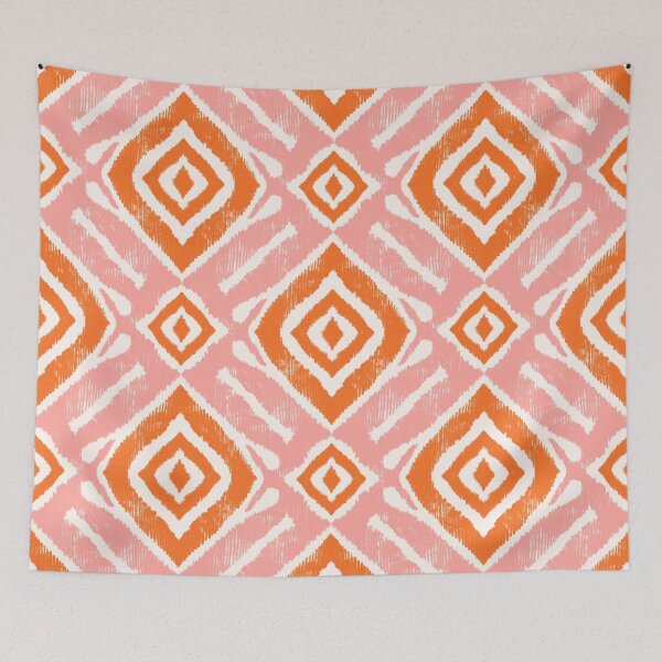 Item preview, Ocher and pink Ikat Boho Fabric designed and sold by Irina Bogomolova.