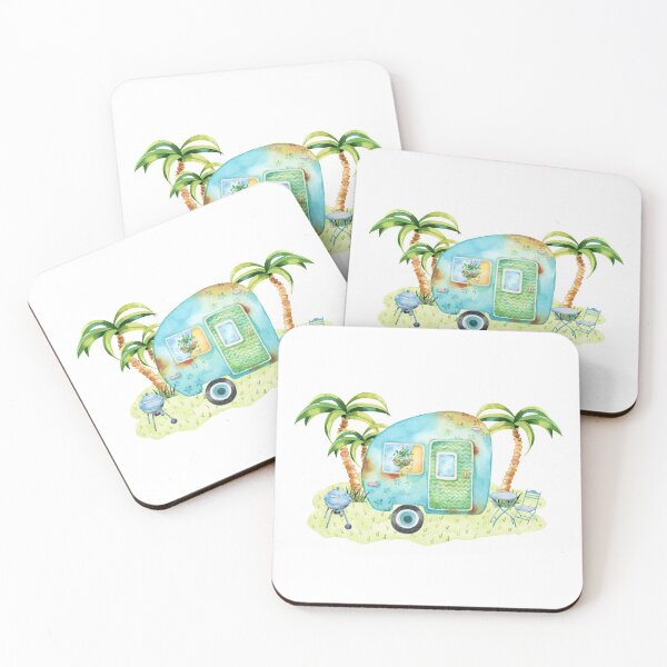 Item preview, Retro Vintage Glamping Camper Watercolor Scene designed and sold by ReefCoast.