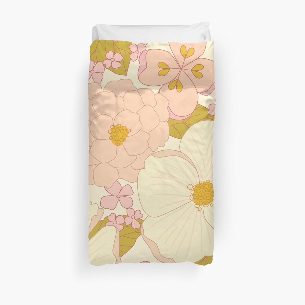Pink Pastel Vintage Floral Pattern Duvet Cover