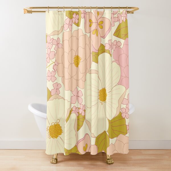 Pink Pastel Vintage Floral Pattern Shower Curtain