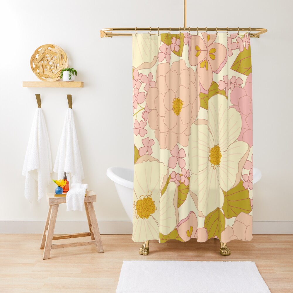 Pink Pastel Vintage Floral Pattern Shower Curtain