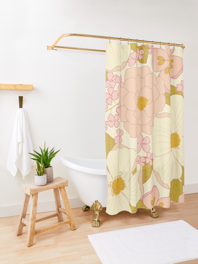 Alternate view of Pink Pastel Vintage Floral Pattern Shower Curtain