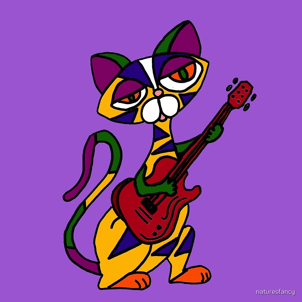 Chat Psychedelique Cool Jouant De La Guitare Electrique Par Naturesfancy Redbubble