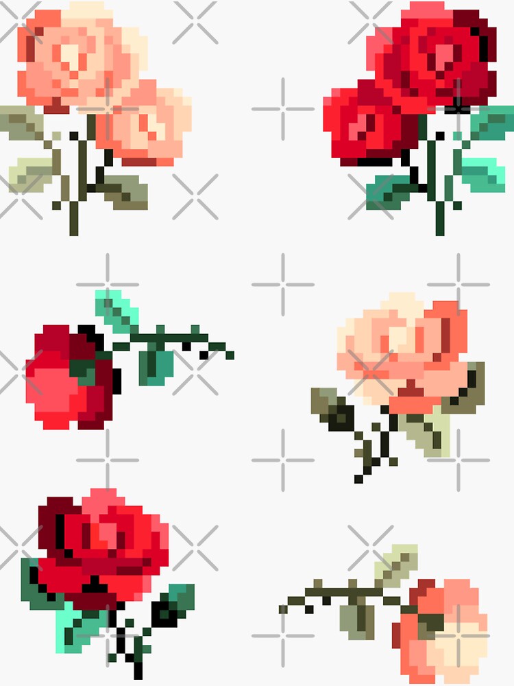 "Mini Pixel Roses - Set of 6" Sticker by pixelatedcowboy | Redbubble
