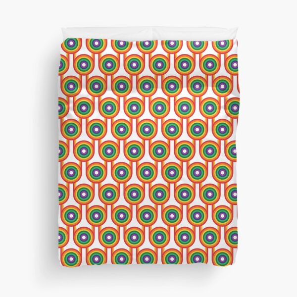 Scandi Midcentury Modern Retro Geometric Rainbow White Pattern Duvet Cover