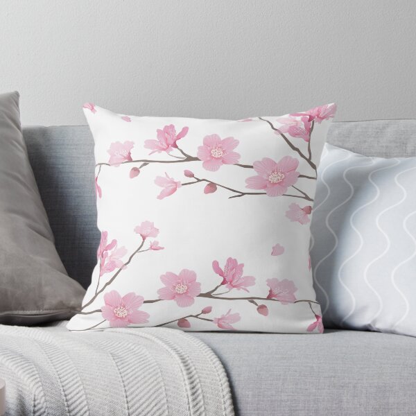 Cherry Blossom - White Throw Pillow