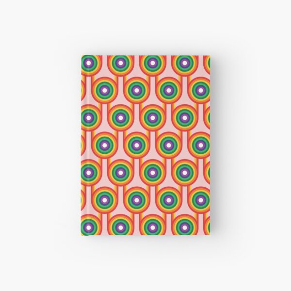 Scandi Midcentury Modern Retro Geometric Rainbow Pink Pattern Hardcover Journal