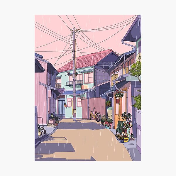 Item preview, Day rain from a pink sky on a street designed and sold by MindChirp.