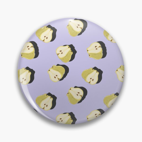 Item preview, Juicy pear whole and cut top view pop art with shadow seamless pattern on lilac background. designed and sold by NataPrando.