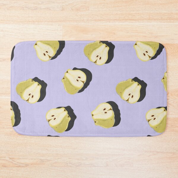 Item preview, Juicy pear whole and cut top view pop art with shadow seamless pattern on lilac background. designed and sold by NataPrando.