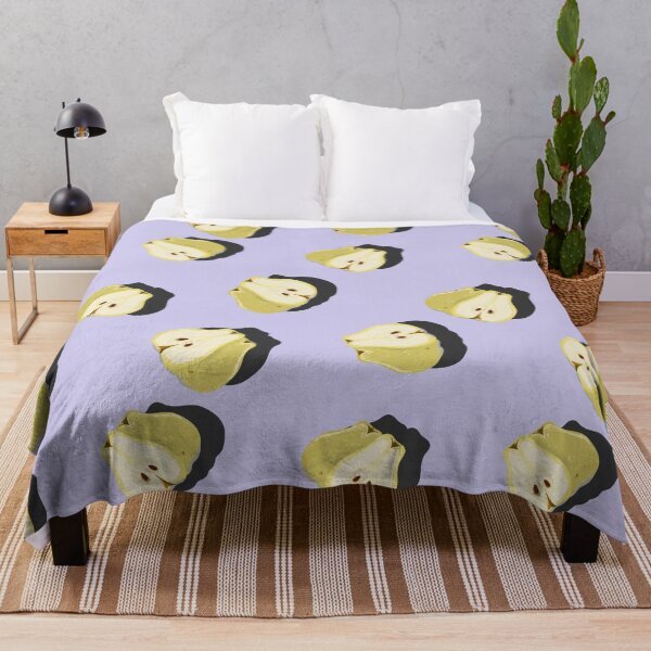 Item preview, Juicy pear whole and cut top view pop art with shadow seamless pattern on lilac background. designed and sold by NataPrando.