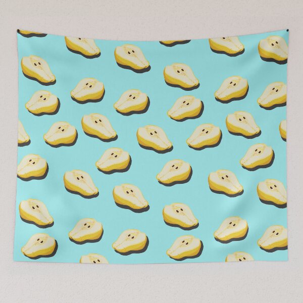 Item preview, Cutaway pear top view pop art with shadow seamless pattern on purple background. designed and sold by NataPrando.