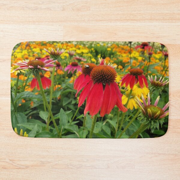 Item preview, Red Echinacea standing out in a field of gold and orange designed and sold by rvjames.
