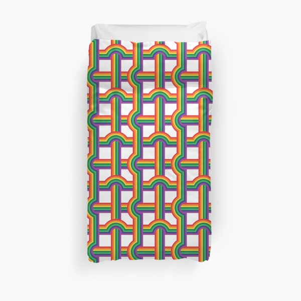 Scandi Midcentury Modern Retro Geometric Rainbow Grid White Checks Pattern Duvet Cover