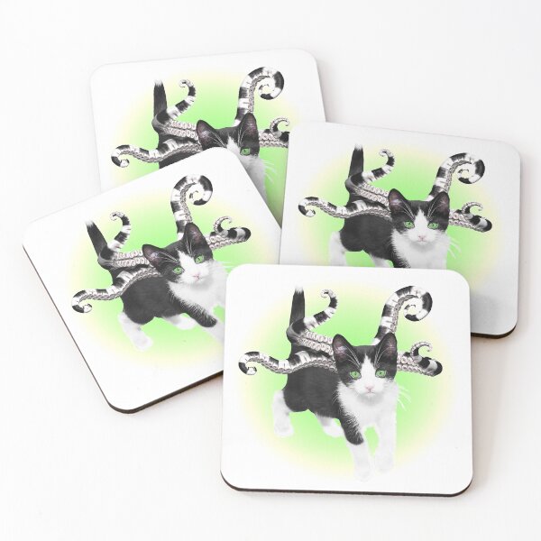 Item preview, Tentacled Black & White Kitten w/ Green Eyes v2 designed and sold by motleythread.
