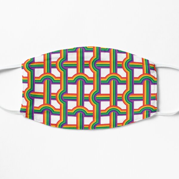 Scandi Midcentury Modern Retro Geometric Rainbow Grid White Checks Pattern Mask