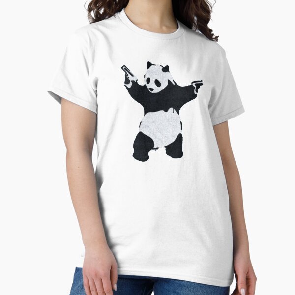 Vista previa del artículo con la obra «Panda de Banksy con pistolas», diseñado y vendido por Ali Haj.