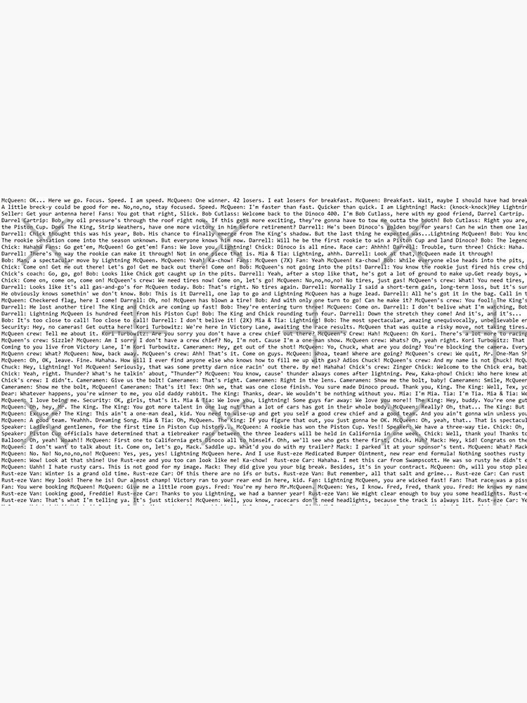 "Cars Script " Poster for Sale by LongSpicy2 Redbubble