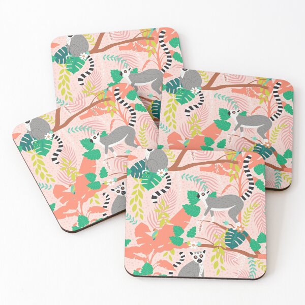 Item preview, Lemurs in a Pink Jungle designed and sold by latheandquill.