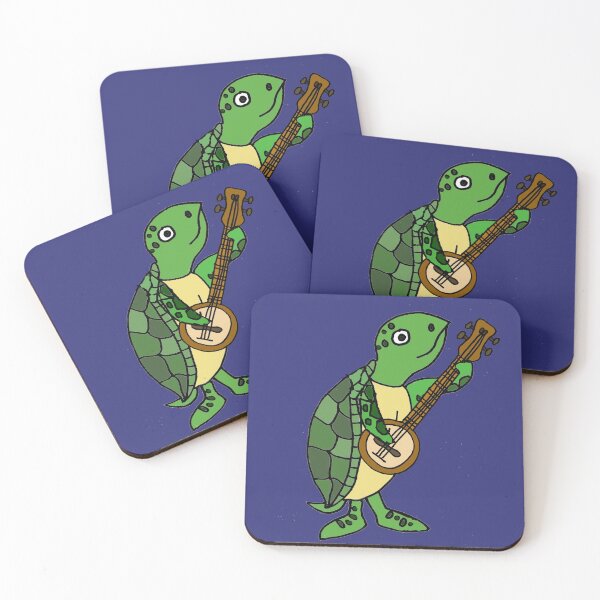 Item preview, Cute Sea Turtle Playing Banjo Cartoon designed and sold by Nature's Fancy.
