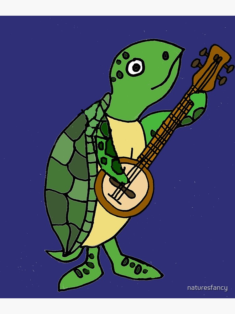 "Cute Sea Turtle Playing Banjo Cartoon" Poster by naturesfancy Redbubble