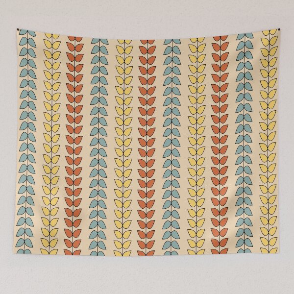 Item preview, Leaf Stripe in Retro Colours - Minimalist Botanical Pattern in Burnt Orange, Yellow, Celadon Blue, and Tan designed and sold by kierkegaard.