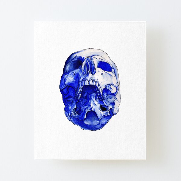 Watercolor Blue Skull Canvas Mounted Print