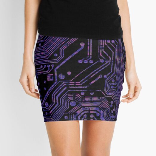 Purple Printed Circuit Print Mini Skirt