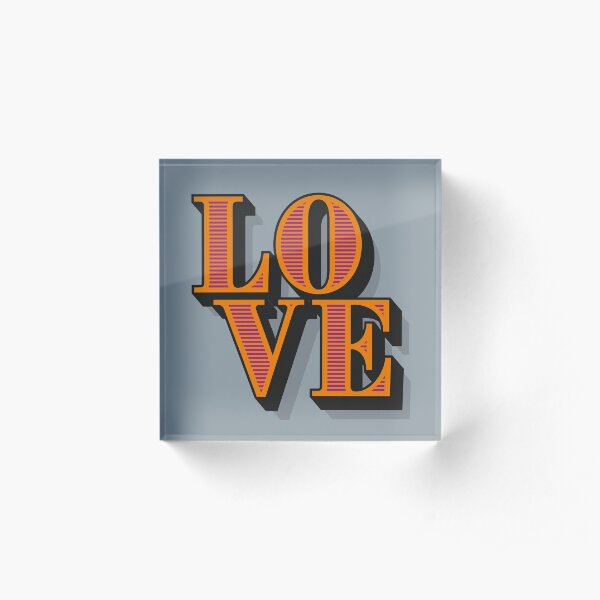 Valentine Gift - LOVE Circus Style Lettering Grey/Gray Acrylic Block