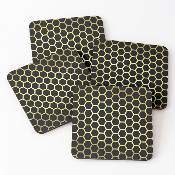Item preview, Metallic Gold Honeycomb on Black  designed and sold by TrendyArtPrints.