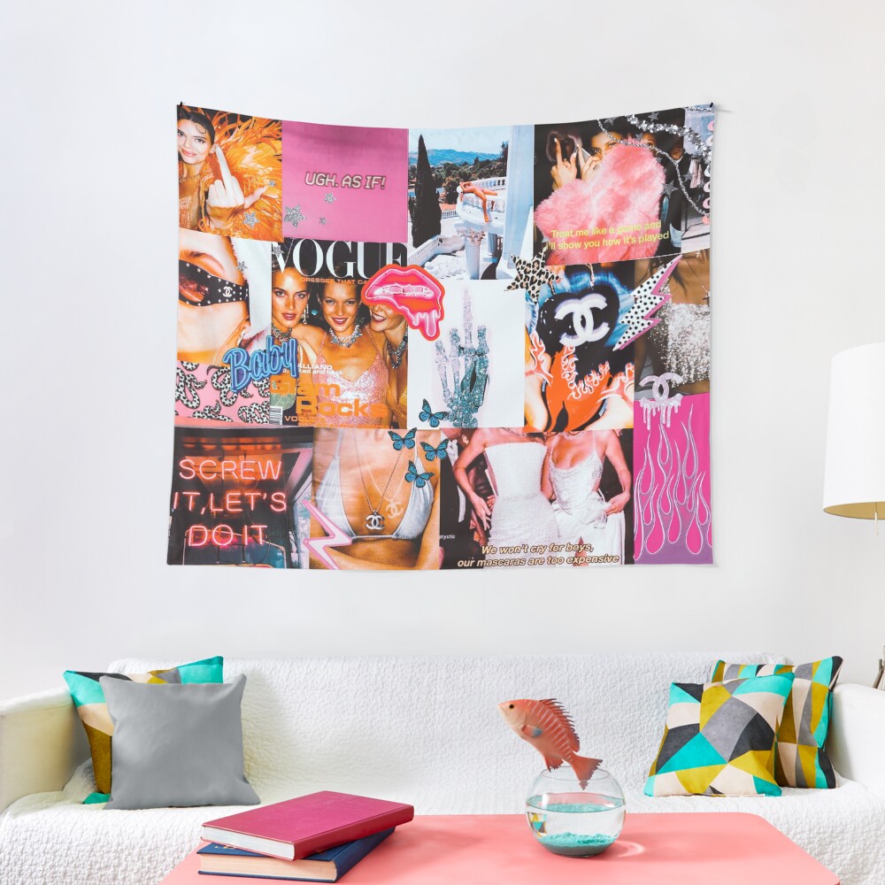 High Fashion Pink Collage Tapestry