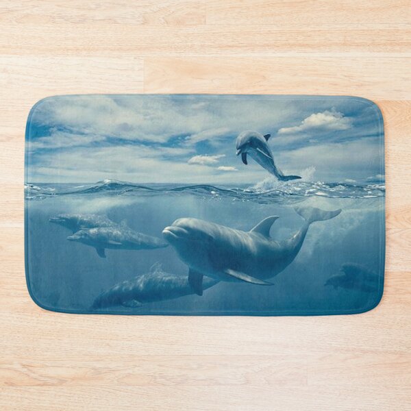 Item preview, Swimming happy dolphins under a cloudy blue sky and a blue ocean designed and sold by MindChirp.
