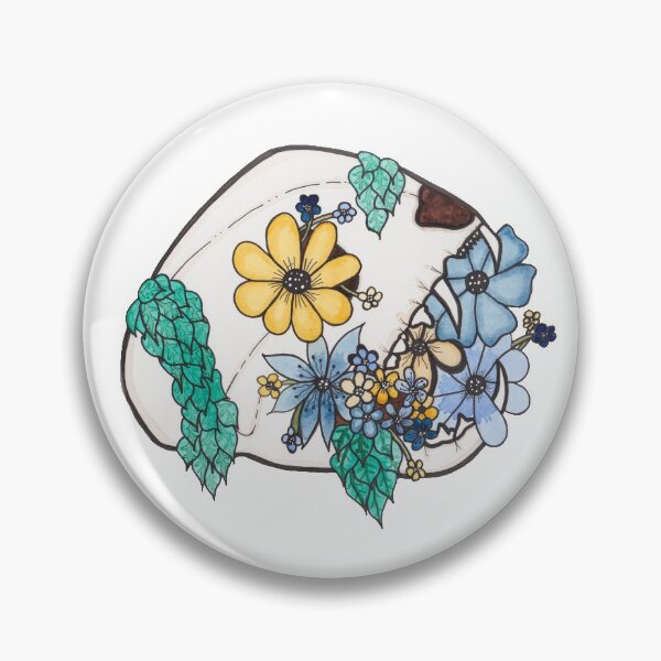 Cat Skull with Flowers Pin