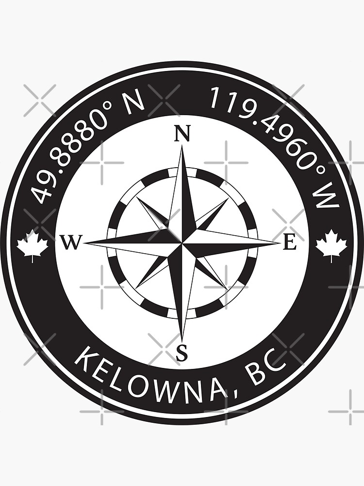 "Kelowna, British Columbia Geographical Coordinates" Sticker for Sale