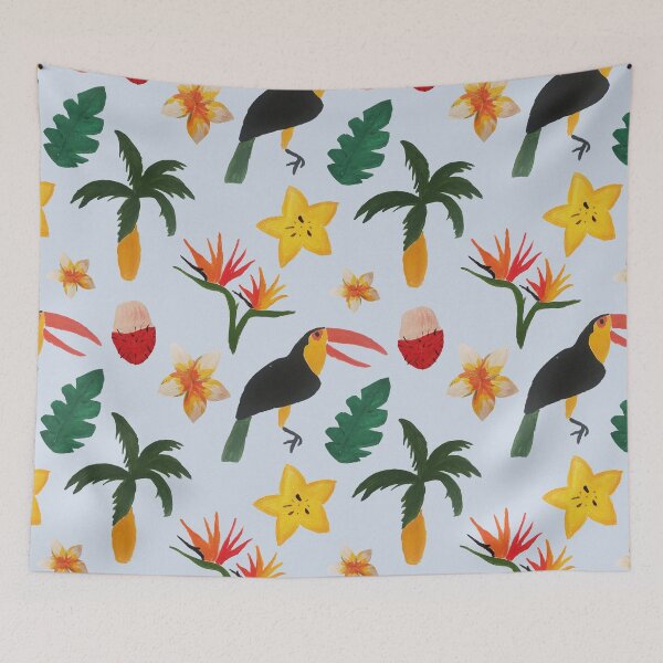 Item preview, Tropical jungle blue background designed and sold by HouseofTari.