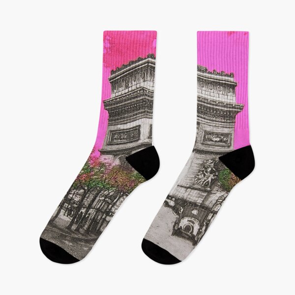Aperçu de l'œuvre Arc de Triomphe Scène vintage et coucher de soleil rose créée et vendue par lucasgaylon.